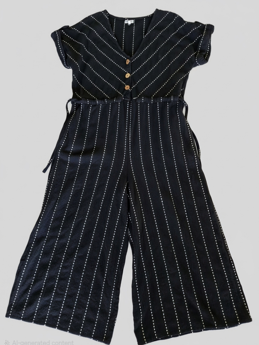 World Market Black Jumpsuit with White Pinstripes